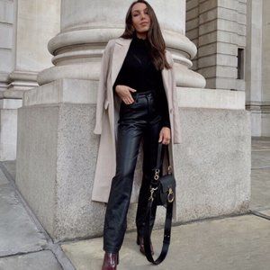 NWT ZARA FAUX LEATHER HIGH RISE STRAIGHT LEG PANTS BLACK
